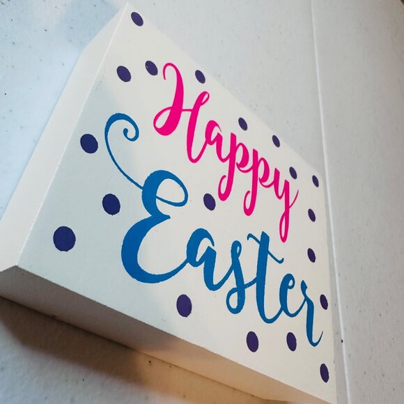 HAPPY EASTER Easter wood block sign Easter decoration tiered tray polka dots - Picture 8 of 9